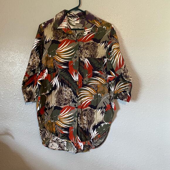 Just Four Inc Mens 38 Medium Floral Hawaiian Shirt Short Sleeve Tee Top Button - Picture 11 of 11